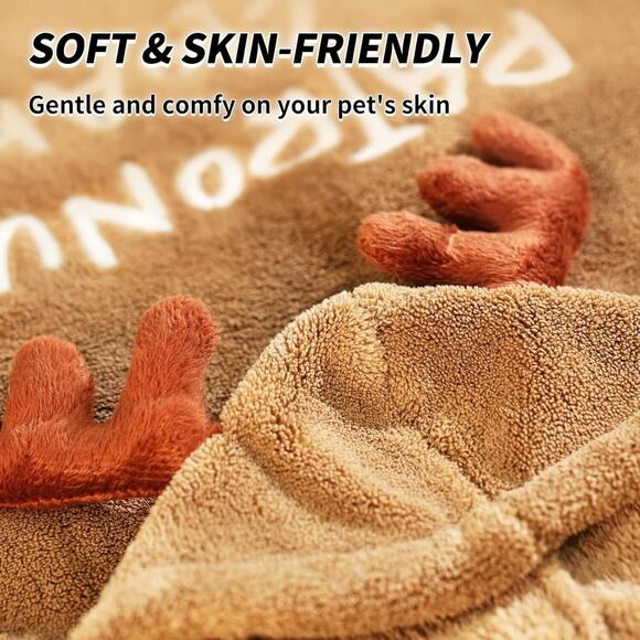 Dog Size Medium Adjustable Reindeer Hooded Bath Robe Fast Dry Microfiber Towel - Picture 5 of 10